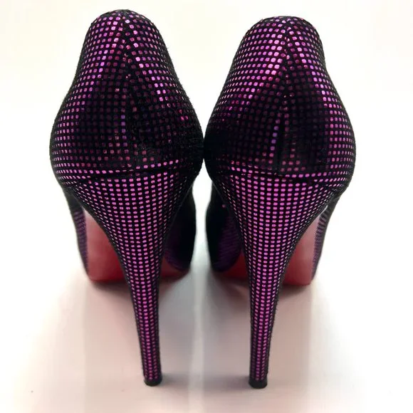 Christian Louboutin Very Prive 120 Purple Black Metallic Suede Heels 38.5 - Picture 6 of 8